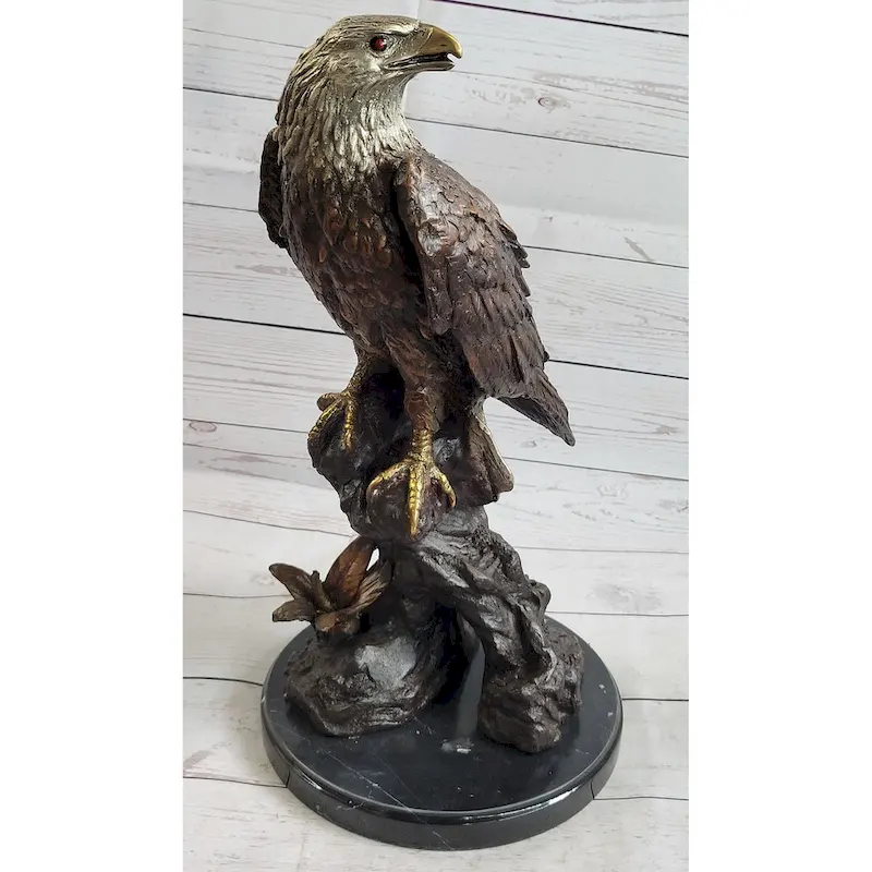 American Bald Eagle Bronze Metal Statue Sculpture Figure On Marble Base By Moigniez