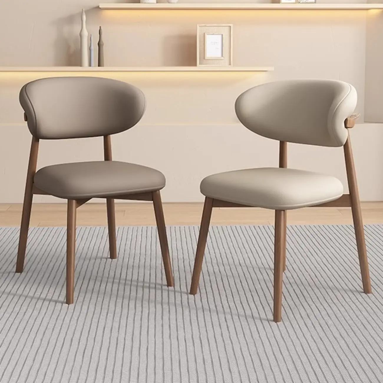 Modern Leather Wood Dining Chair Set of 2