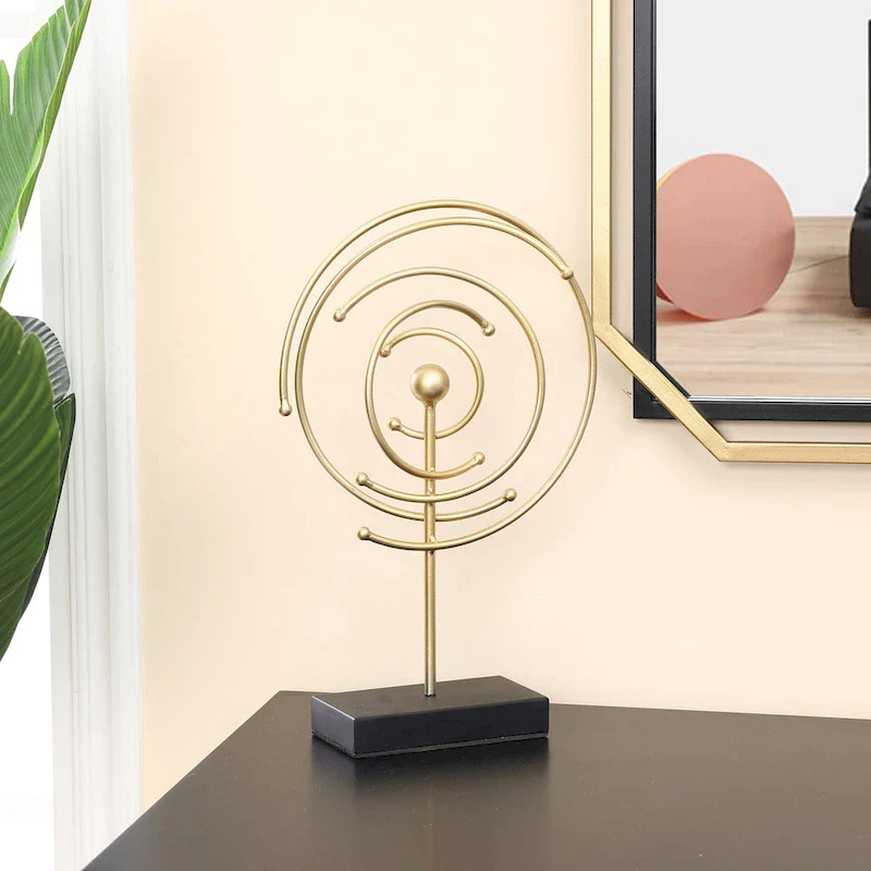 Celestial Orbit Gold Metal Abstract Sculpture