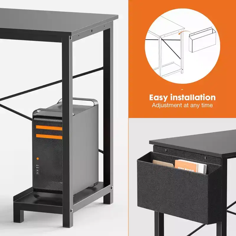 JIONJOY 50 Wide Reversible L-Shape Desk with Storage Bag | Black