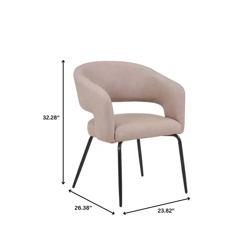 LeisureMod Dining Chair Upholstered in Velvet/Leather with Open Curved Backrest and Powder-Coated Iron Legs Gavin Collection Set of 2