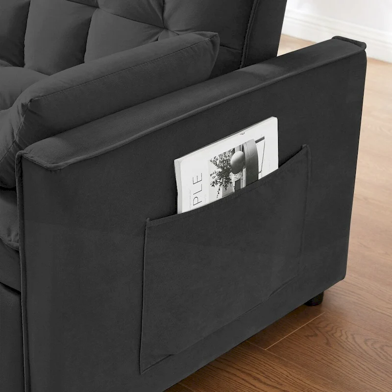 3 in 1 Convertible Velvet Sofa Couch w/Pullout Bed and Reclining Backres