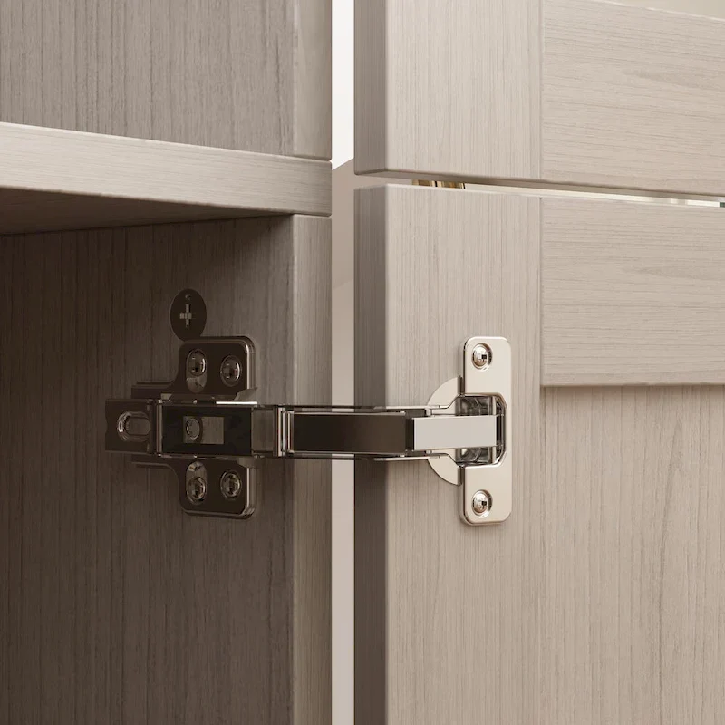 Large Frosted Glass Wardrobe with Soft-Close Hinges | MDF Construction | Light Gray Wood Grain | Gold Handles | Customizable Walk-In Closet