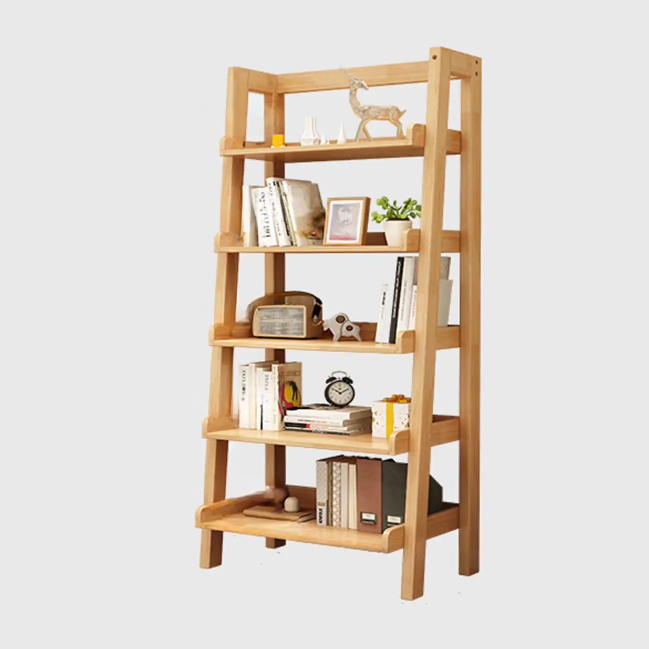 Scandinavian Rectangle Wood 5-Tier Ladder Bookcase