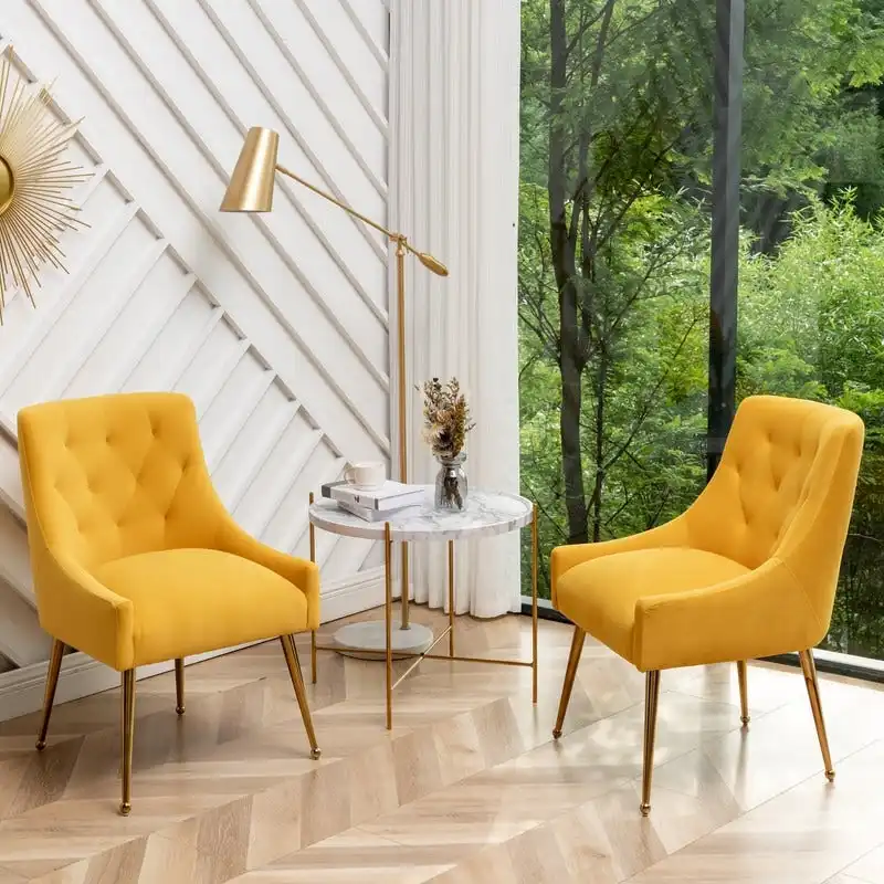 Modern Dining Chairs Set of 2, Upholstered Accent Chair Tufted Back Armless Chair with Back Pull