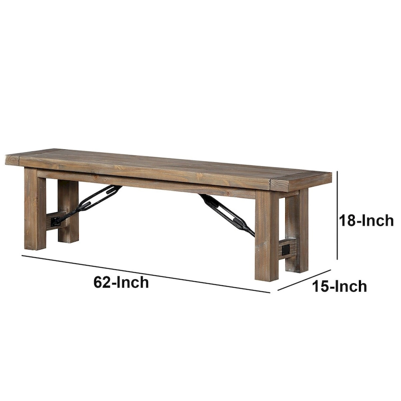 Acacia Wood Bench with Thick Block Legs, Brown