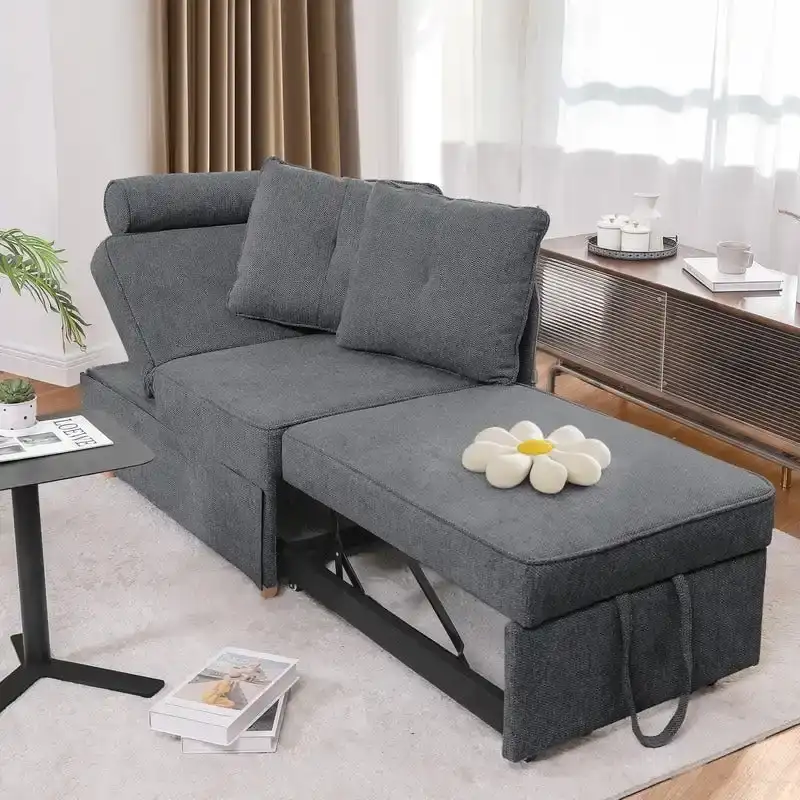4 in 1 Multi-Function Folding Sofa Folding Bed Single Futon Couch Guest Bed with 2 Throw Pillows