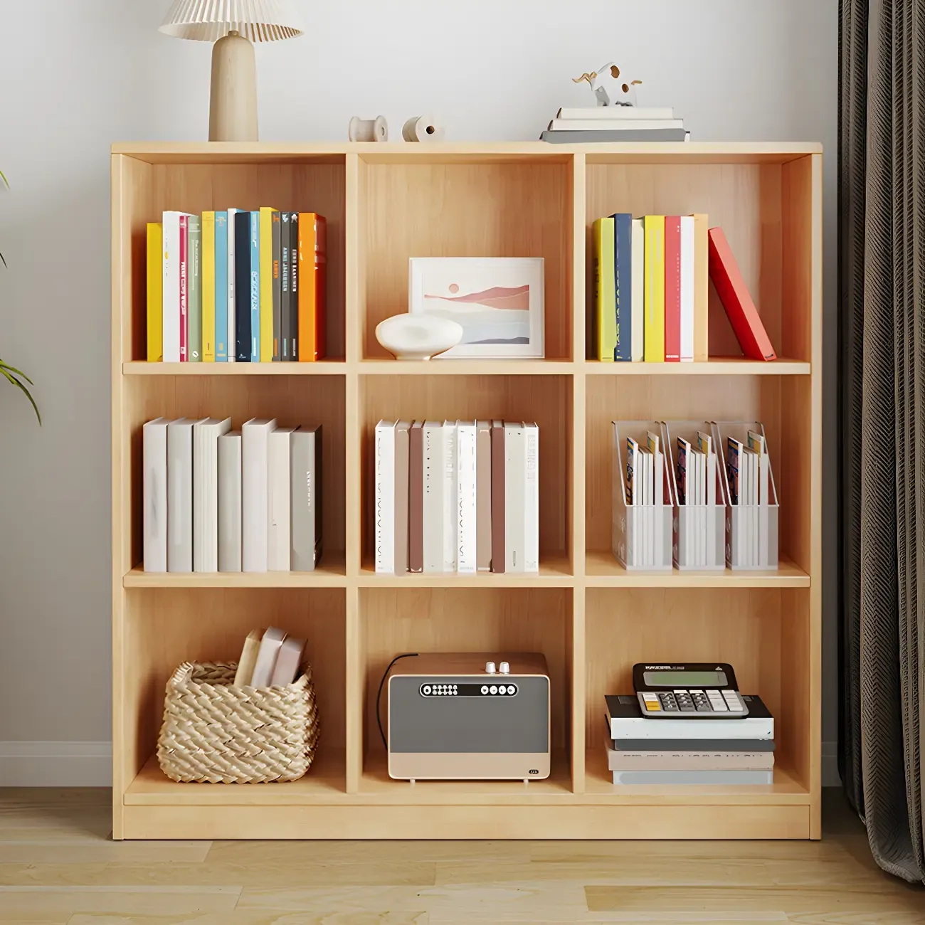Modern Wooden Closed Back Bookcase with Shelves