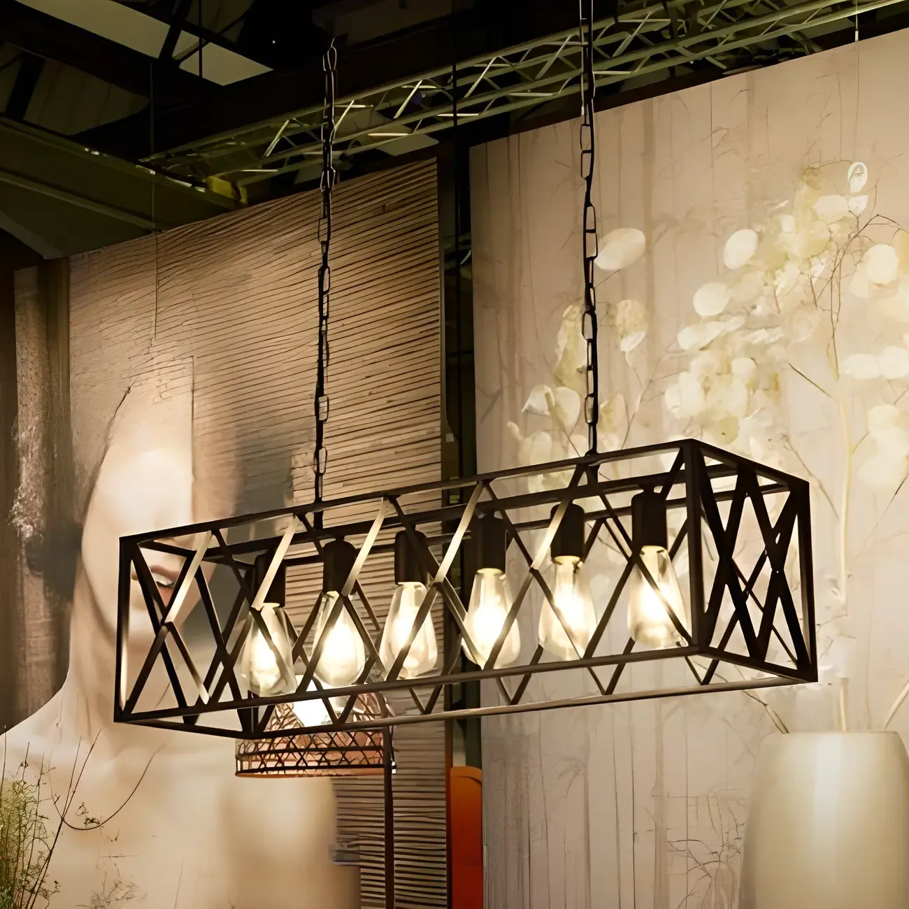 Industrial Rectangle Metal Adjustable Island Pendant Light for Kitchen