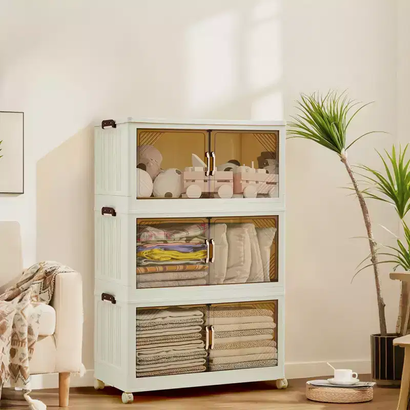 Collapsible Storage Bins with Lids & Lockable Wheels, Plastic Closet Organizers Storage Drawer for Office, Bedroom & Home