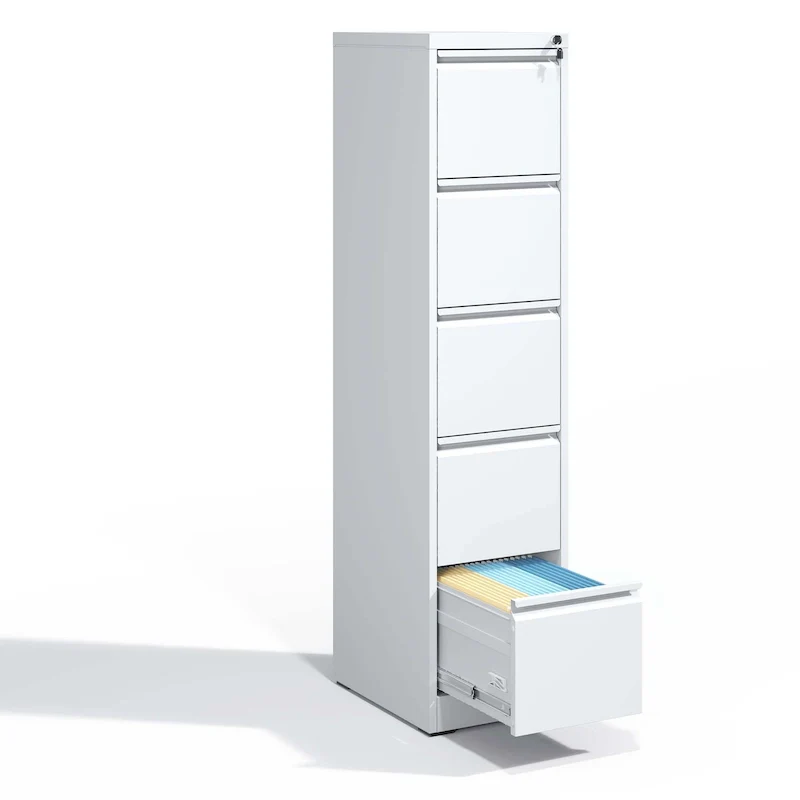 White 5-Drawer Steel Vertical File Cabinet with Lock, for 1 User, Home Office