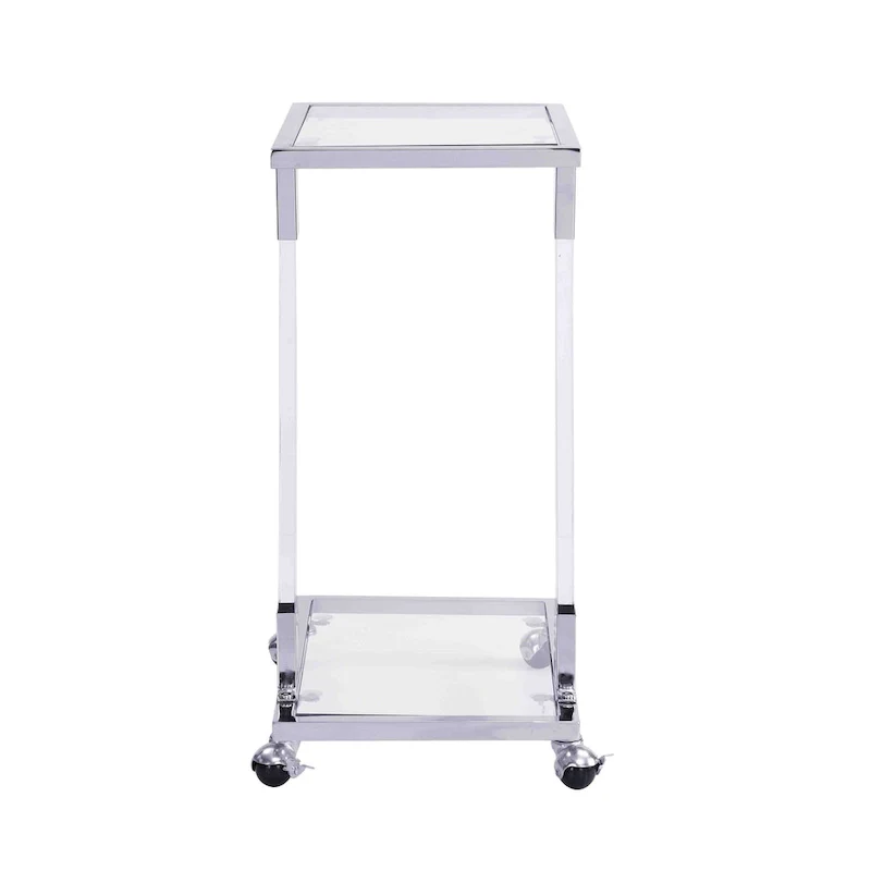 C-Shape Square Acrylic Side Table Sofa Table with Glass Top and Metal Base