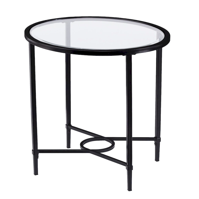 HomeRoots 25 Black And Clear Glass Oval End Table - 25x21x24.75
