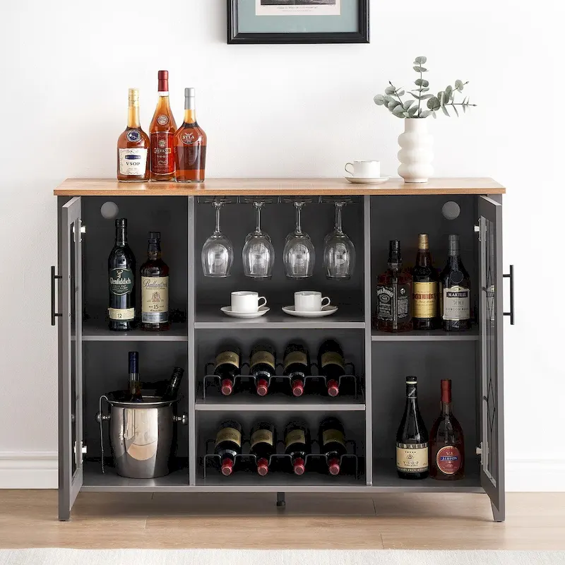Wine Bar Cabinet with LED Light - 15.7D x 47.2W x 34.61H