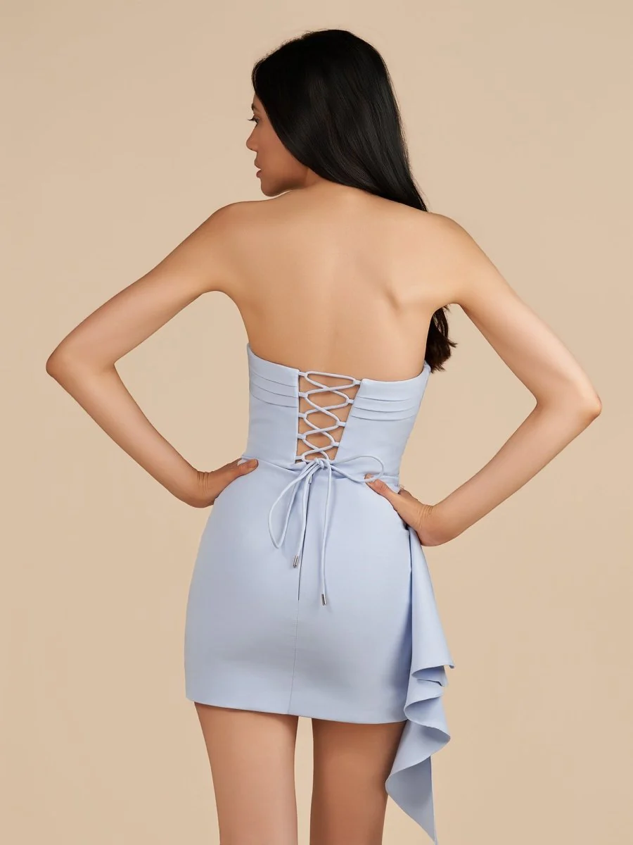Sky Blue - Strapless Spandex Bodycon Homecoming & Cocktail Dress With Slit