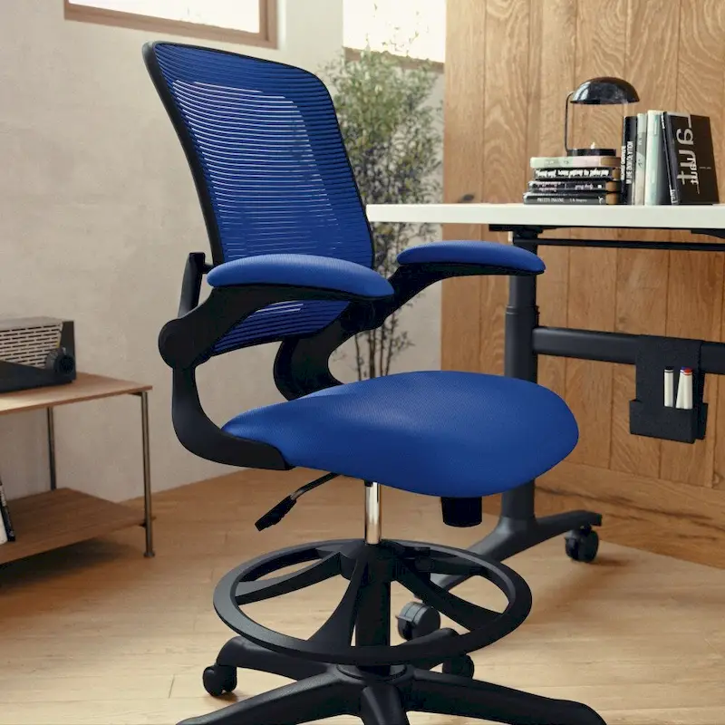 Mid-Back Mesh Ergonomic Drafting Chair with Foot Ring and Flip-Up Arms