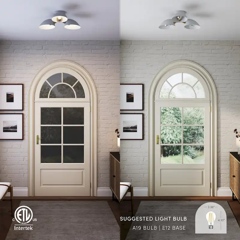 Nathan James Argo Semi Flush Ceiling Mount 3-Light Fixture with Retro Rounded Shade