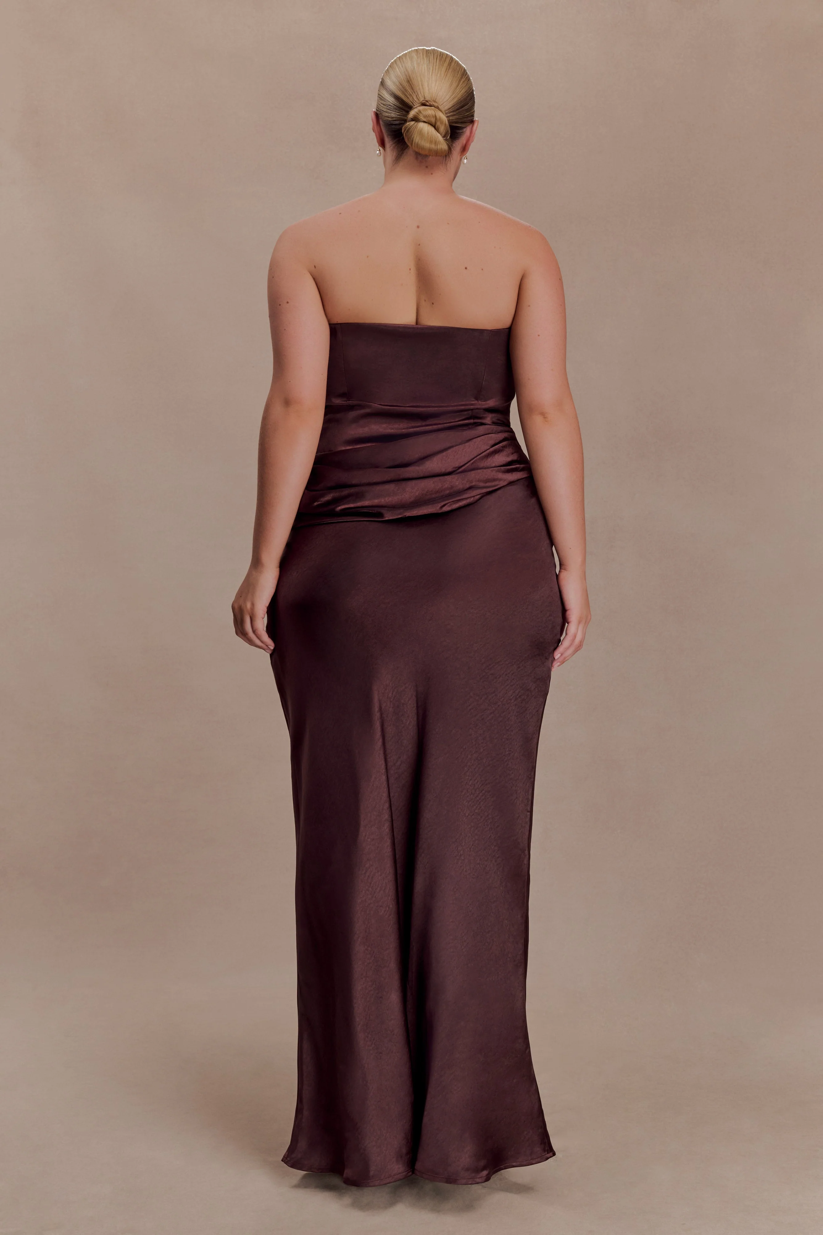 Jasmine Strapless Satin Maxi Dress - Dark Chocolate