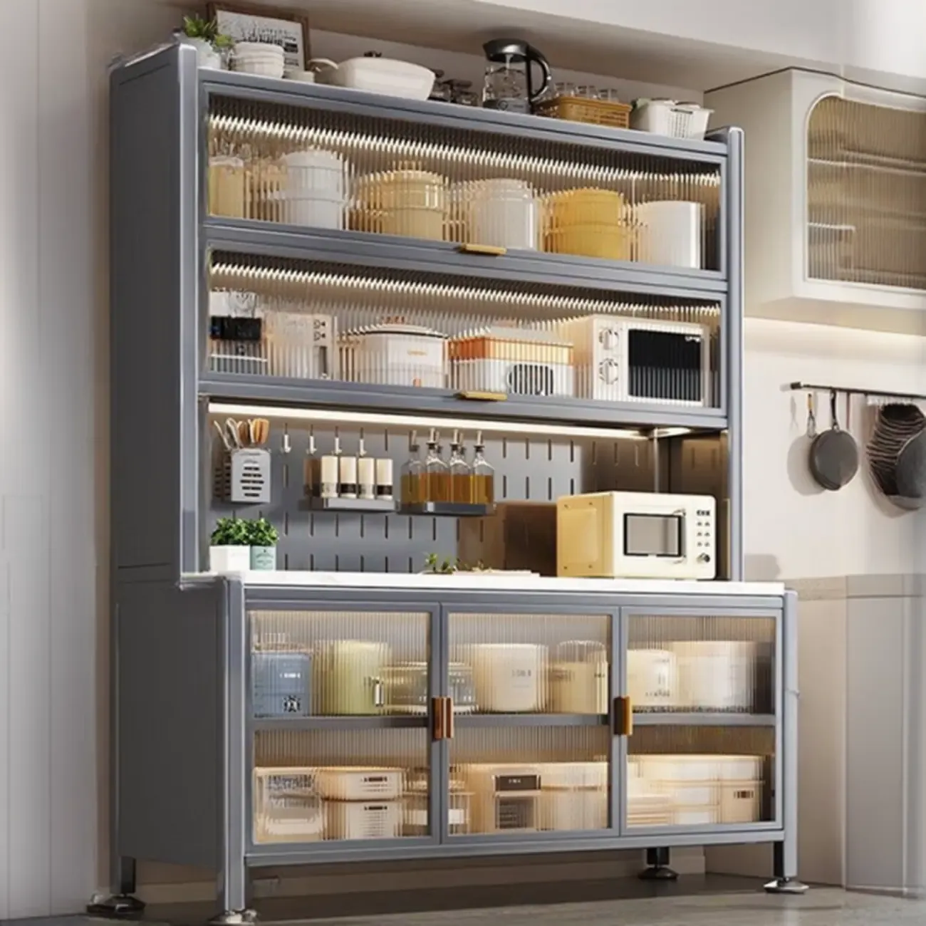 Modern Metal Buffet with Stone Countertop Narrow Design