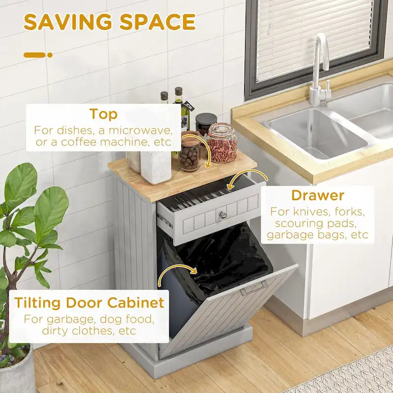 Kitchen Tilt Out Free Standing Recycling Cabinet Trash Can Holder