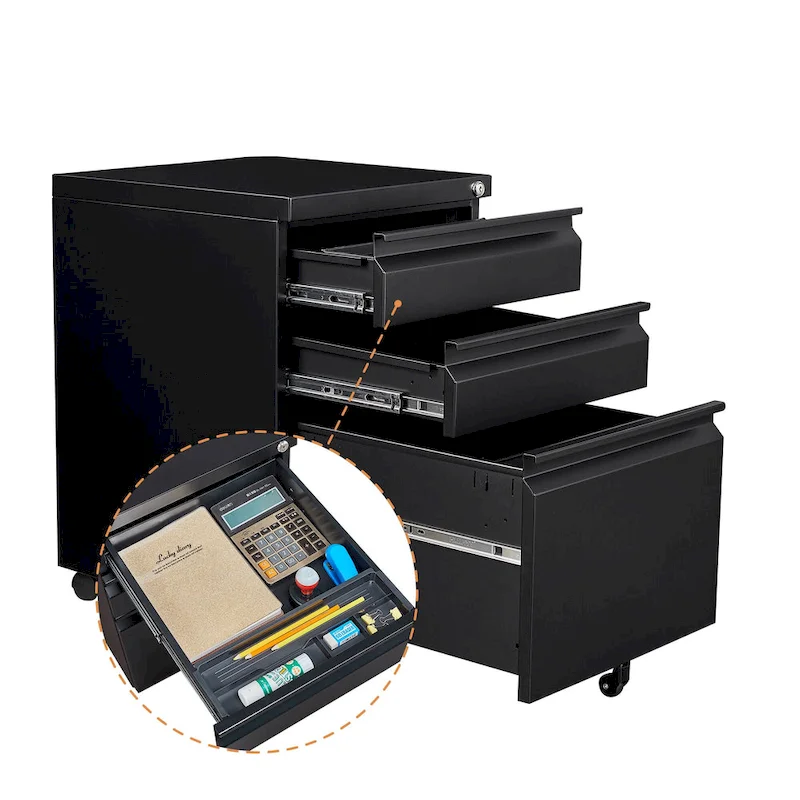 3-Drawer Steel Locking Rolling File Cabinet