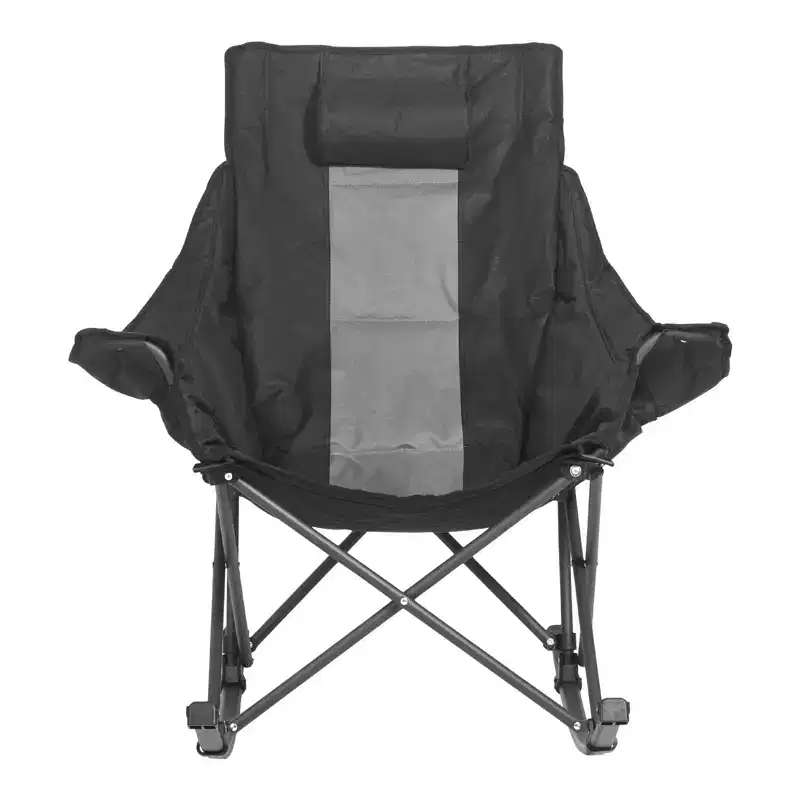 Folding Rocking Camping Chair with Cup Holder Pocket Padded Seat 225 lbs Black Gray