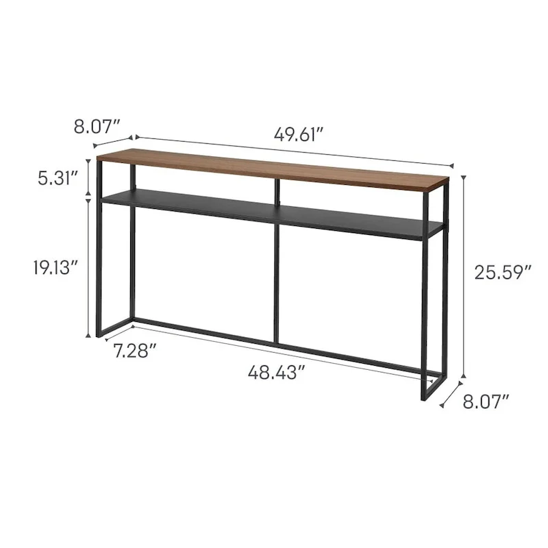 Yamazaki Home Long Console Table - Two Styles, Steel, Shelf, Holds 11 lbs - L 8.07 x W 49.61 x H 25.59 inches