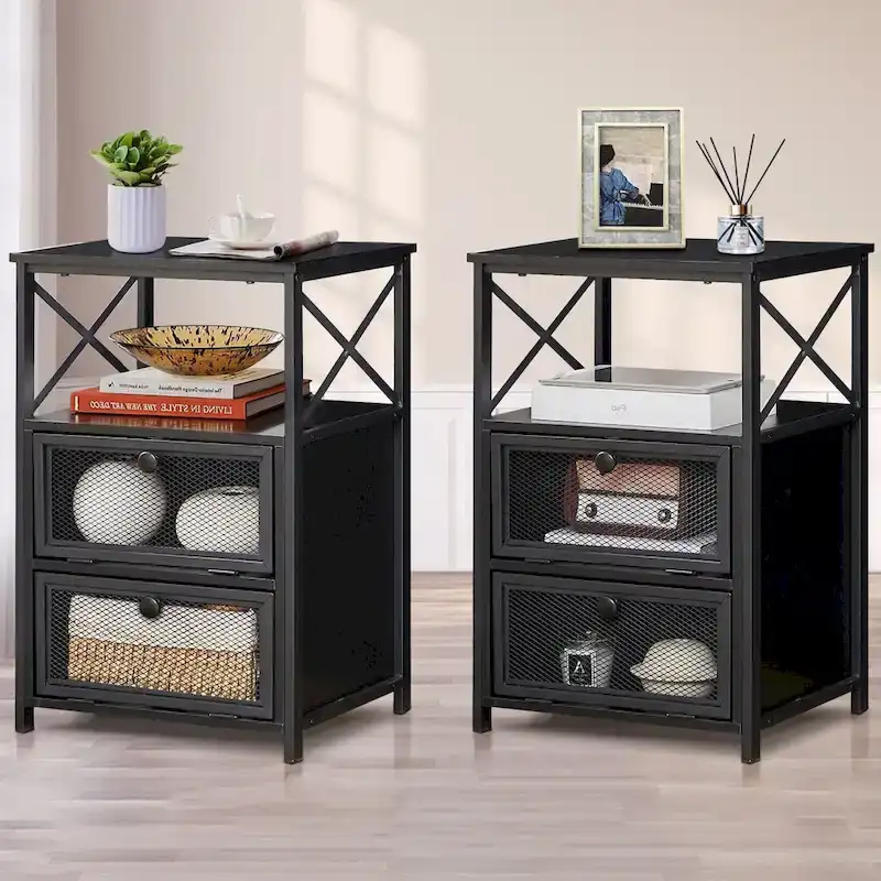 4-Pieces Bedroom Set with Drawer and Nightstands Set of 2, 5-Drawer Dresser, Brown/Grey Set