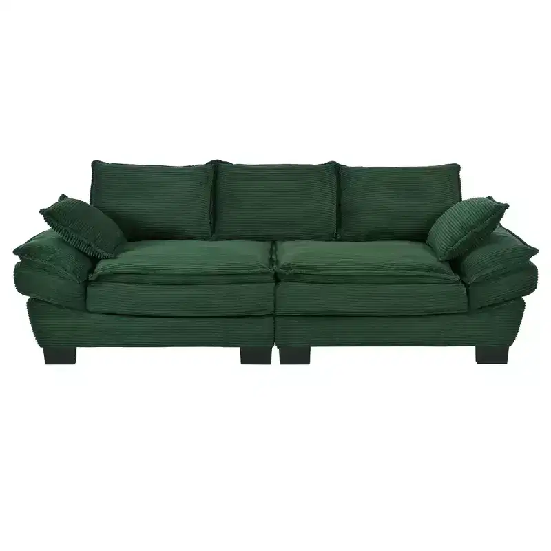 Clihome 85.4 Modern Curved Corduroy Fabric Couch Sofa,Back Upholstered Couch with 2 Decorative Throw Pillows