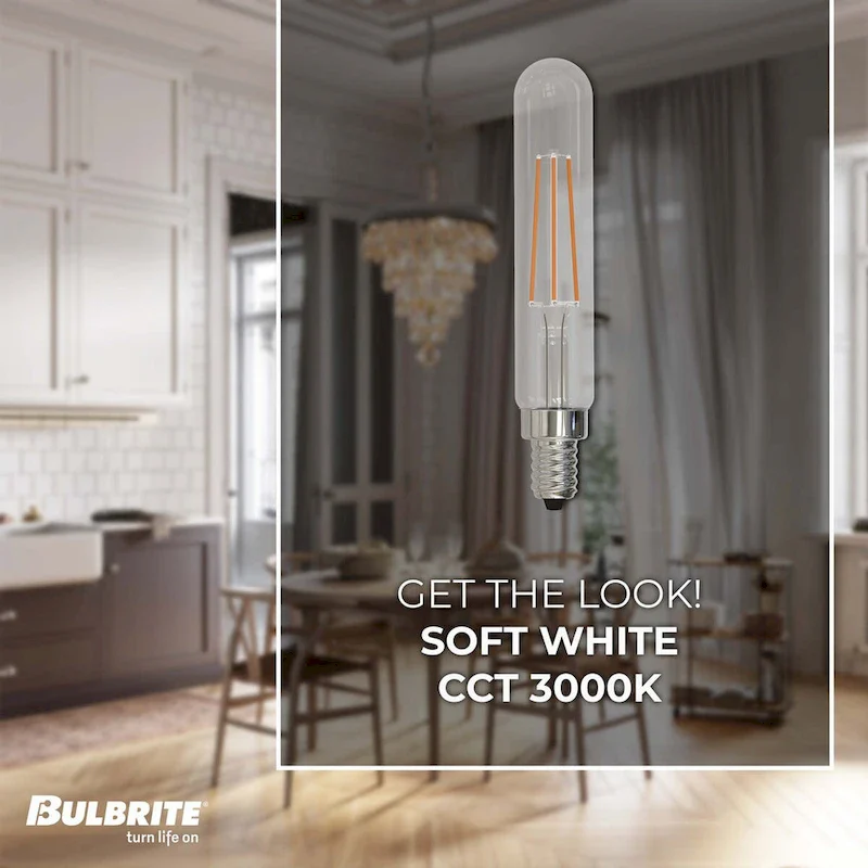 Bulbrite LED Filament Pack of (4) 4.5 Watt Dimmable T8 Light Bulb with Clear Glass Finish and Candelabra (E12) Base