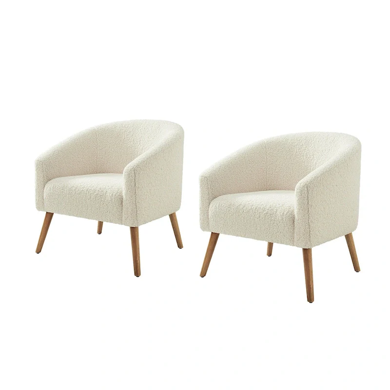 Modern Boucle Armchair with Solid Wood Legs, Set of 2