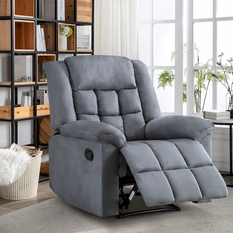 Grey / Brown Classic Soft Padded Manual Rocker Recliner - Single Use