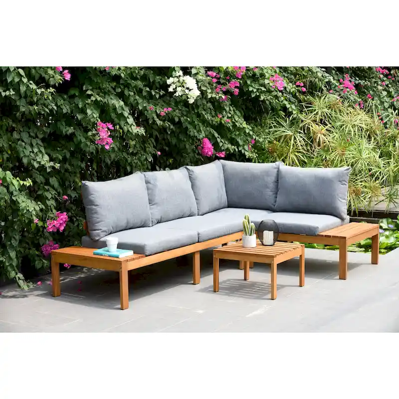 Amazonia Teak Finish George Patio Rope and Wood Sectional Set