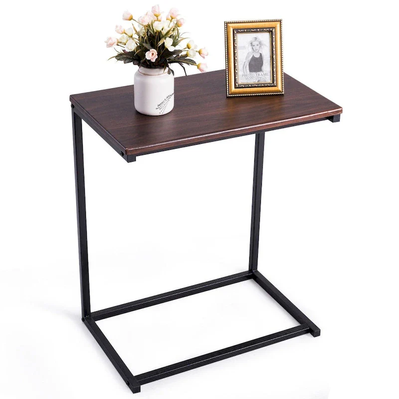 C-Shaped Side Table with Steel Frame - 22x14x26 in, Walnut