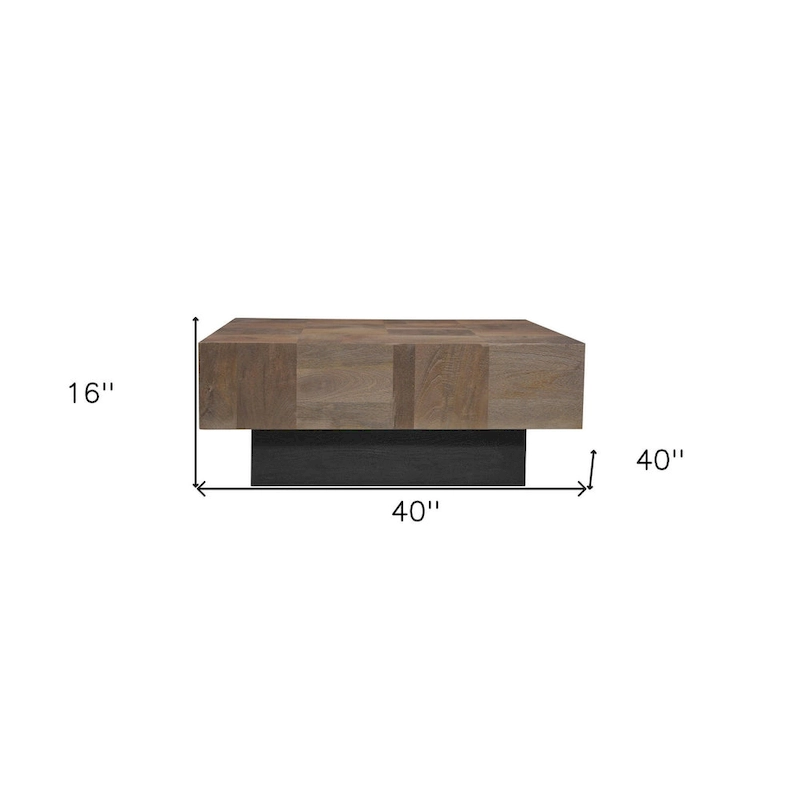 HomeRoots 40  Dark Brown and Black Solid Wood Square Block Coffee Table