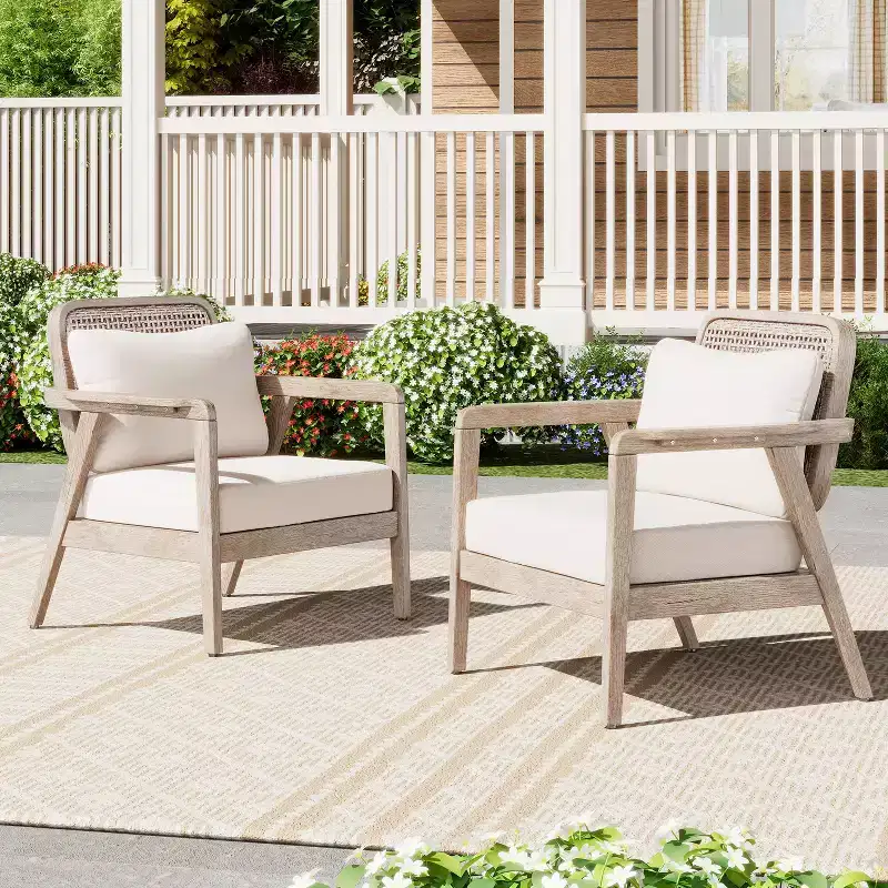 Christopher Knight Home Terry Patio Rustic Acacia Wood Club Chair with Water Resistant Cushions (Set of 2)
