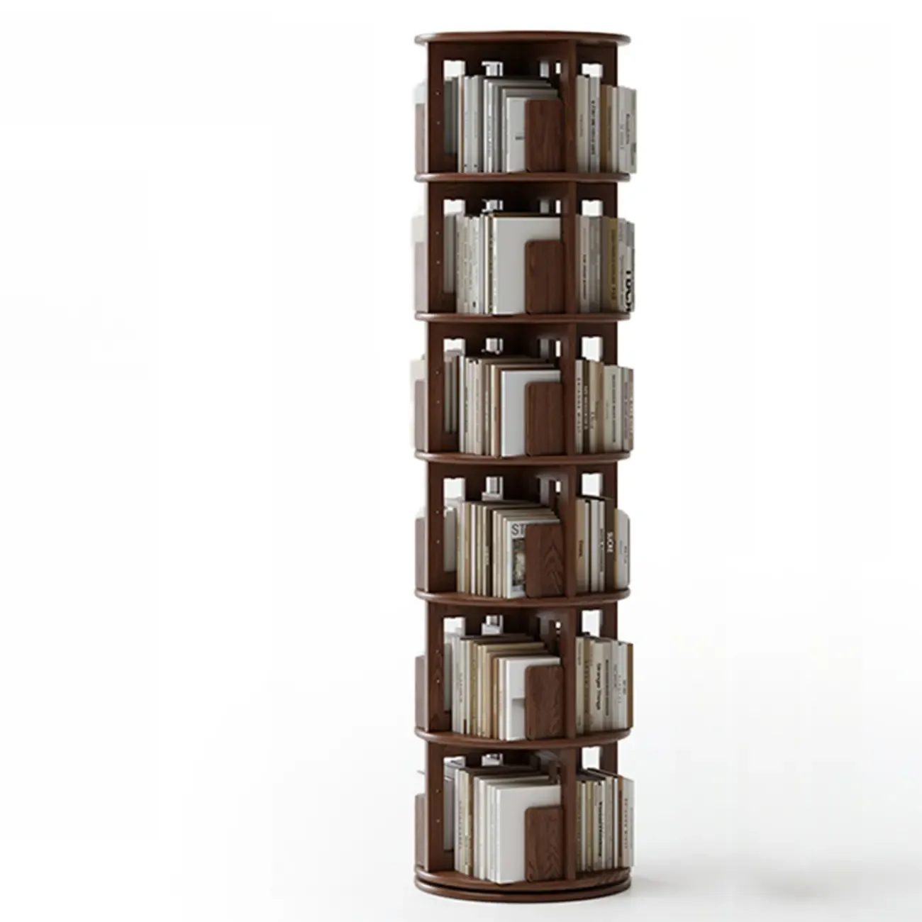 Swivel Rubberwood Vertical Open Back Bookcase with Drawer