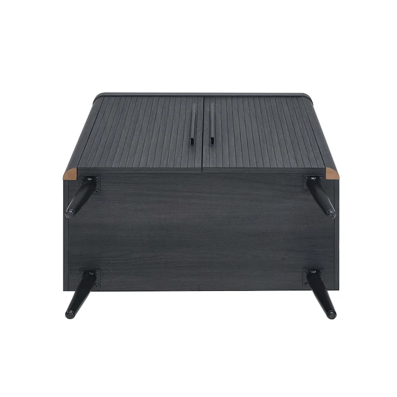 Wood Ribbed Accent Cabinet with Black Metal Legs - 32 inch TV Stand