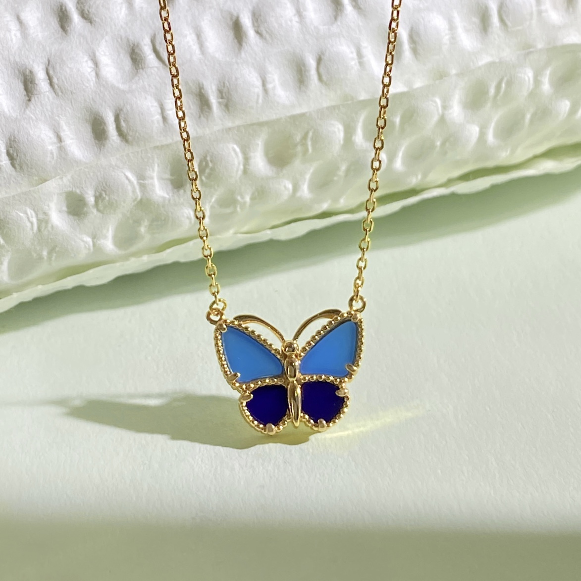 VCN082 Lucky Spring Blue Butterfly Pendant Necklace - ccjewelryacc