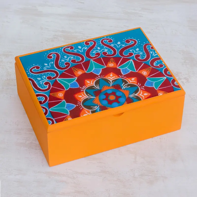 Novica Handmade Fruits Of The Sun Wood Tea Box