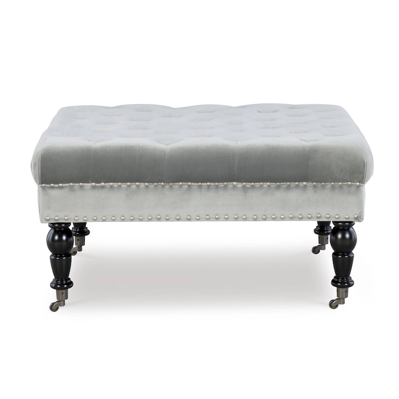 Abigal Grey Velvet Square Tufted Ottoman