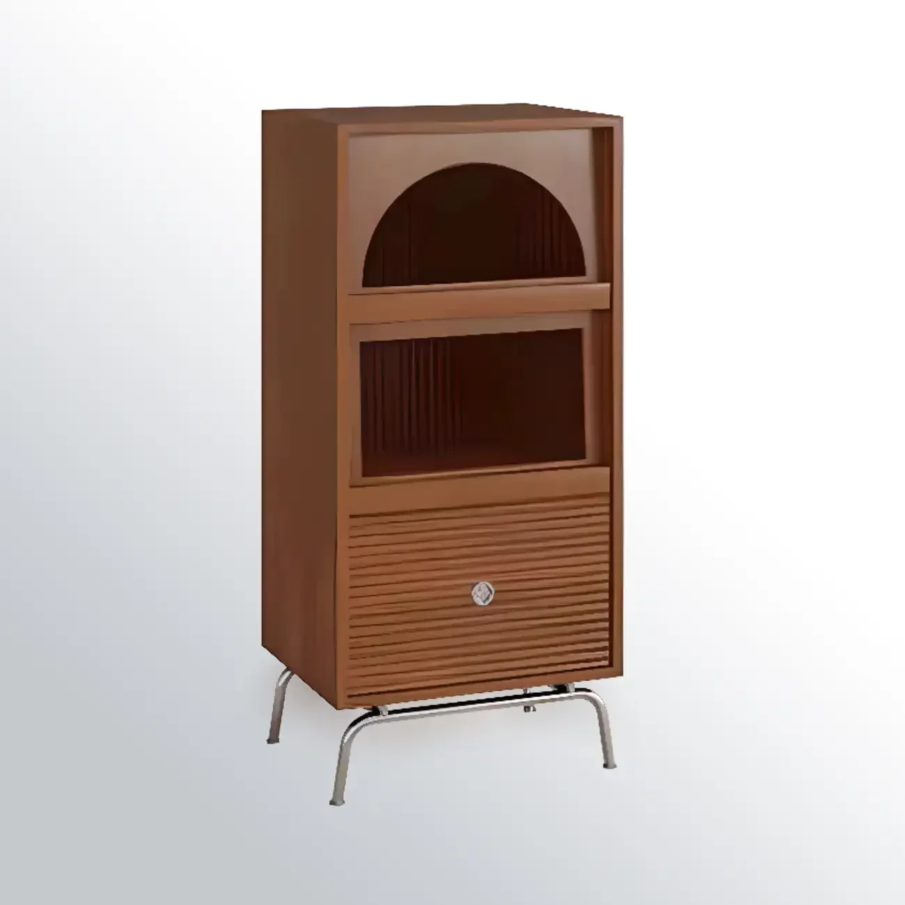 Modern Pine Storage Cabinet with Glass Door and Metal Base