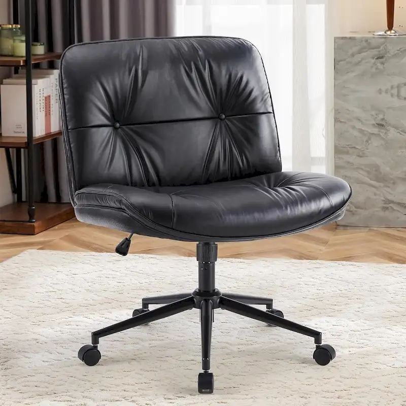 PU Leather Swivel Office Chair – Khaki / Beige / Black, Criss-Cross Base, Single User