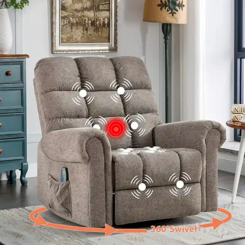 Camel/White Manual Swivel Rocker Recliner, Single Seat