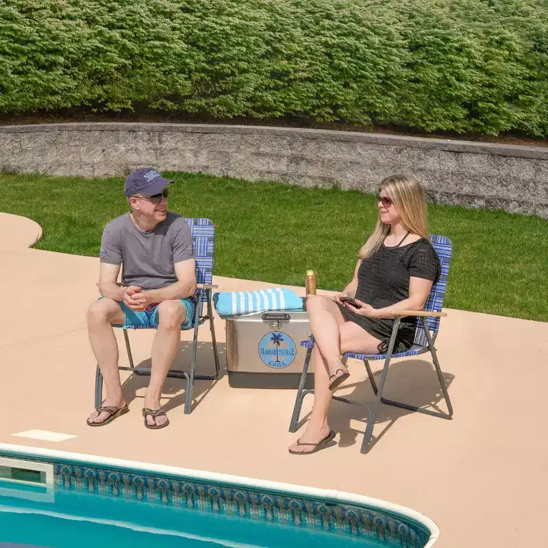 Garden Elements Grey Steel Frame Folding Grey Outdoor Patio/Camping Chair with Blue Woven Fabric and Arm Rests (Pack of 2)