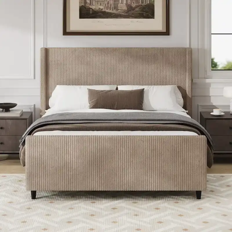 Sturdy and Comfortable Upholstered Bed Frame with Stylish Headboard
