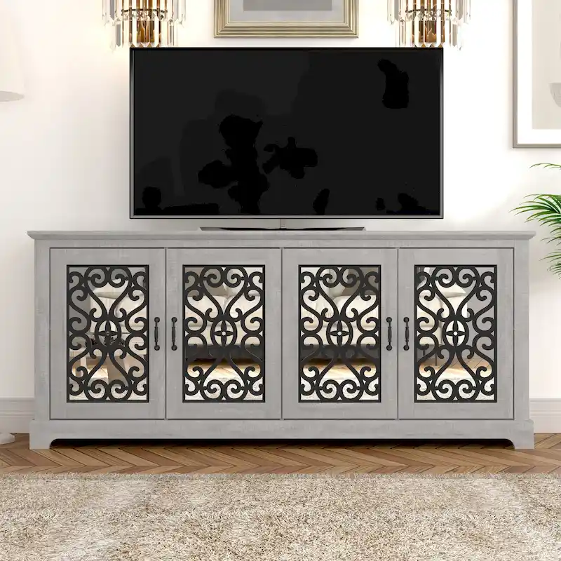 68.2 in. Grey Stone 4-Door Wide TV Stand for TVs up to 75 in. - 68.2L x 17.1W x 29.3H
