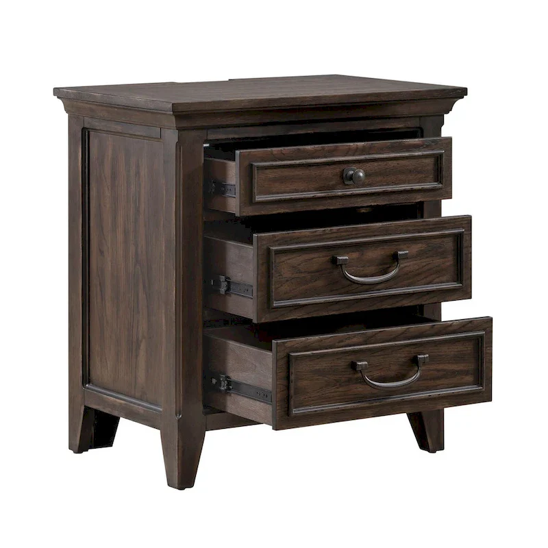 Saddle Brown Wood 3-Drawer Nightstand with Charging Station