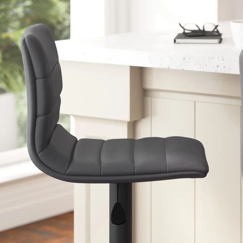 Modern Channel Stitched Adjustable Height Swivel Barstool with Footrest