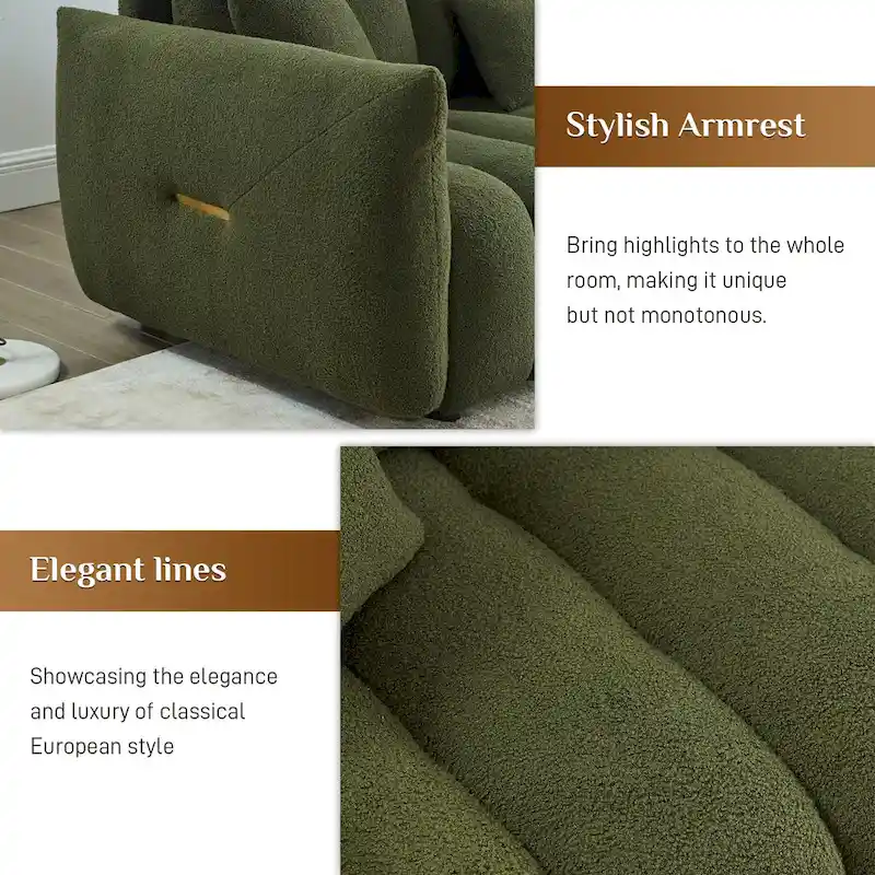 Ouyessir Overstuffed Upholstered Deep Seat Soft Fabric Sofa with 3 Pillows